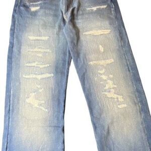 Levi Strauss & Co Womens Light Wash Distressed Straight-Leg Jeans Size 38 150th